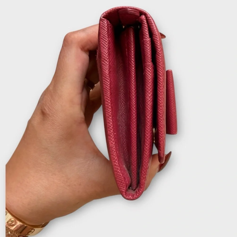 Prada Fuchsia Saffiano Leather Bow Continental Wallet